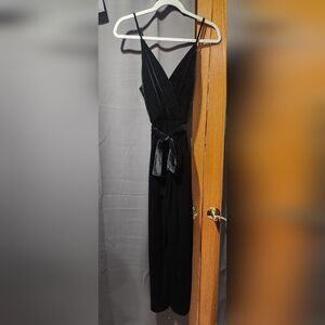 David Bridal Black Satin Tie-Front Jumpsuit
